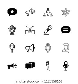 Speech icon. collection of 16 speech filled and outline icons such as microphone, chat, megaphone, shave hair in skin, communication. editable speech icons for web and mobile.