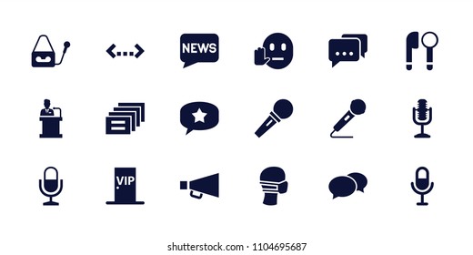 Speech icon. collection of 18 speech filled icons such as chat, medical mask, microphone, speaker, vip door, message, megaphone. editable speech icons for web and mobile.