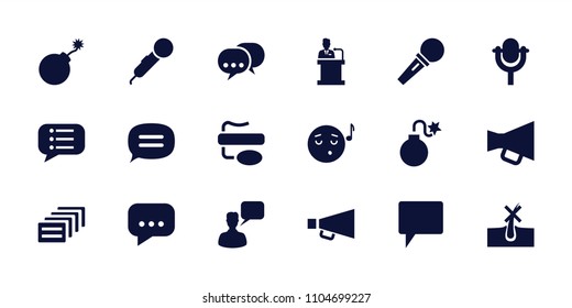 Speech icon. collection of 18 speech filled icons such as no hair in skin, explosion, chatting man, emoji listening music. editable speech icons for web and mobile.