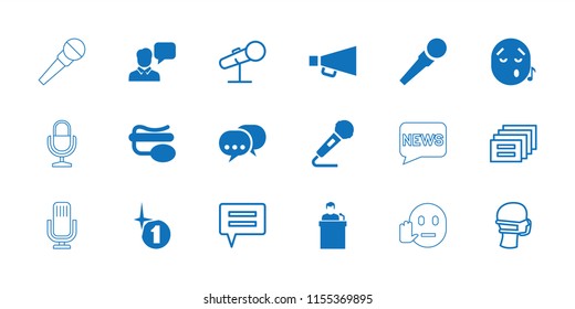 Speech icon. collection of 18 speech filled and outline icons such as pin microphone, medical mask, message, chat, microphone. editable speech icons for web and mobile.