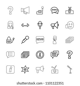 Speech icon. collection of 25 speech outline icons such as no hair in skin, explosion, question, microphone, megaphone, message. editable speech icons for web and mobile.