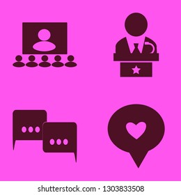 speech icon set with speech clouds, love chat bubble and conference vector illustration