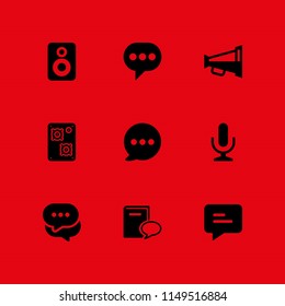 speech icon set. loudspeaker, speech bubble and microphone vector icon for graphic design and web