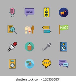 speech icon set. vector set about megaphone, peace, lecture and speaker icons set.