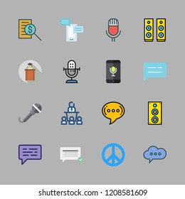 speech icon set. vector set about report id, speaker, chat and voice recognition icons set.