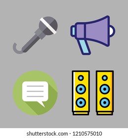 speech icon set. vector set about megaphone, chat, microphone and speaker icons set.