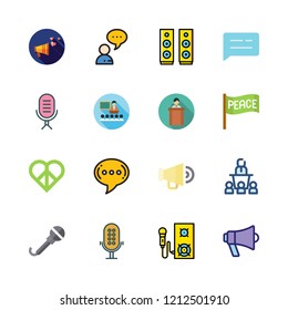 speech icon set. vector set about lecture, conference, peace and chat icons set.