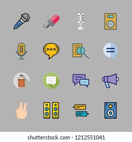 speech icon set. vector set about speaker, lecture, speech bubble and peace icons set.