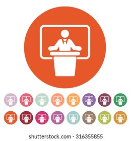 The speech icon. Speak and broadcaster, orator, presentation, conference symbol. Flat Vector illustration. Button Set