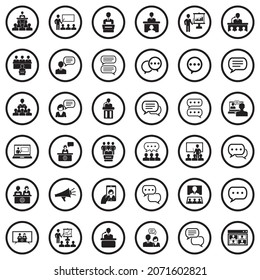 Sprechen Sie Symbole. Schwarzes Flachdesign im Kreis. Vektorgrafik.