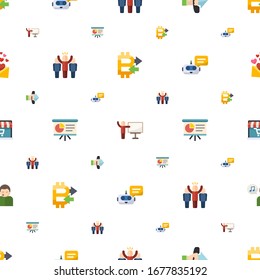 Speech Icons Pattern Seamless. Included Editable Flat Peer To Peer, Coach, Call To Action, Leader, Presentation, Chat Bot, Audio Conference Icons. Speech Icons For Web And Mobile.