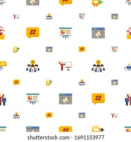 Speech Icons Pattern Seamless. Included Editable Flat Presentation, Coach, Peer To Peer, Hashtag, Collaborative Idea, Promo Website, Chat Bot Icons. Speech Icons For Web And Mobile.