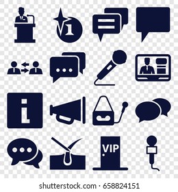 Speech icons set. set of 16 speech filled icons such as shave hair in skin, explosion, chat, microphone, tv speaker, speaker, vip door, megaphone, communication, message