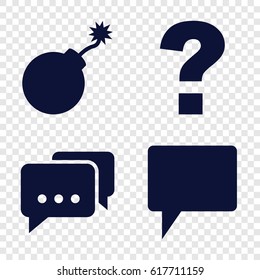 Speech icons set. set of 4 speech filled icons such as explosion, chat, message