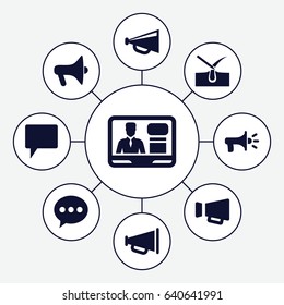 Speech icons set. set of 9 speech filled icons such as shave hair in skin, megaphone, tv speaker
