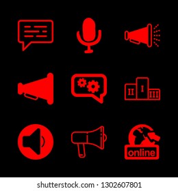 speech icons set with speaker, thoughts of gears in speech bubble and chat vector set