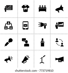 Speech icons. vector collection filled speech icons. includes symbols such as lecturer, megaphone, speaker, communication, lesson. use for web, mobile and ui design.