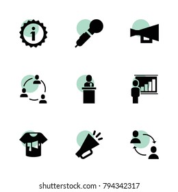 Speech icons. vector collection filled speech icons set.. includes symbols such as megaphone, speaker, communication, microphone, lecturer. use for web, mobile and ui design.