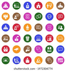 Speech Icons. White Flat Collection In Circle. Vector Illustration.