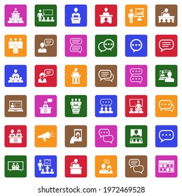 Speech Icons. White Flat Collection In Square. Vector Illustration.