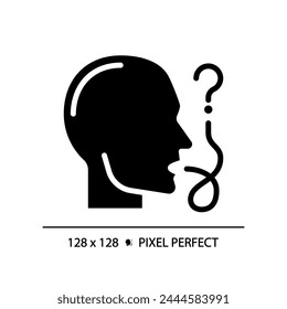 Deterioro del habla icono de glifo negro. Tratamiento de fisioterapia. Dificultades de interacción social, necesidades especiales. Símbolo de silueta en espacio blanco. Pictograma sólido. Ilustración aislada de Vector