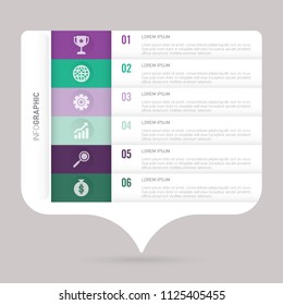 speech infographic template green and purple with 6 steps
