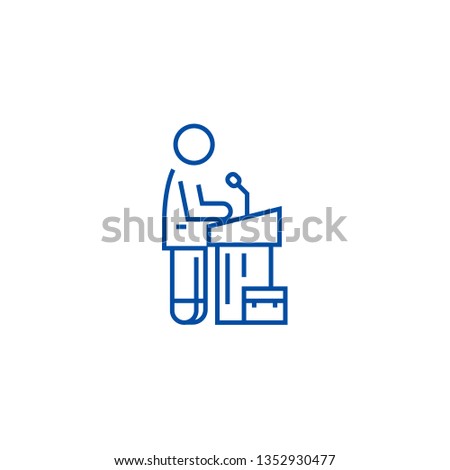 Speech instructor,lecturer line icon concept. Speech instructor,lecturer flat  vector symbol, sign, outline illustration.
