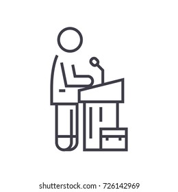 speech instructor,lecturer vector line icon, sign, illustration on background, editable strokes