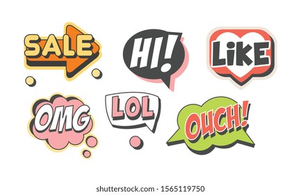 Speech Labels with Text Vector Set. Flat Shapes with Words