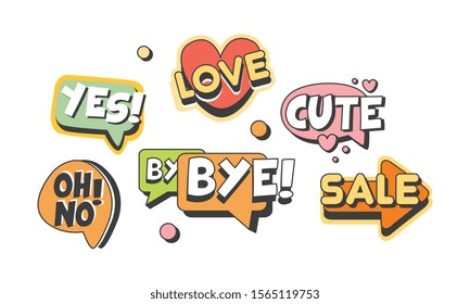 Speech Labels with Text Vector Set. Flat Shapes with Words