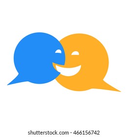 Speech And Language Therapy Center Logo, Logopedic Treatment Icon, Symbolic Illustration Of Dialogue, Conversation Between Two People. Smiling Speech Bubbles. Vector
