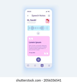 Speech light smartphone interface vector template. Mobile app page design layout. Receive mail. Audio message on cellphone. Text notification screen. Flat UI for application. Phone display