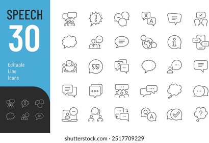 Speech Line Editable Icons set. Vector illustration in thin line modern style of message related icons: dialog, quote, chat, and more. Isolated on white