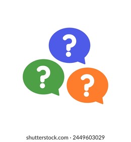 Speech message bubbles with question marks. Chat bubble vector illustration. Conversation, communication, faq help