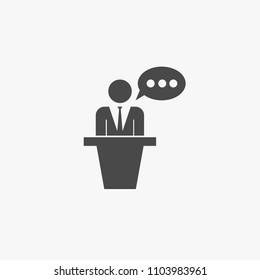 Speech on podium vector icon man in suit representing