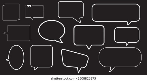 Speech outline set. empty vector white speech bubbles. Speak bubble text, cartoon chatting box, message box. design on black background