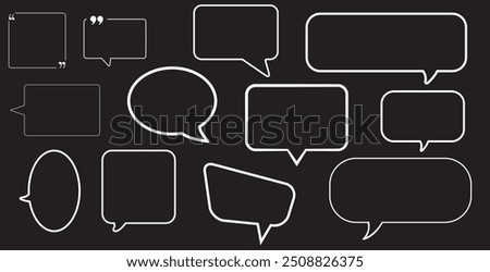 Speech outline set. empty vector white speech bubbles. Speak bubble text, cartoon chatting box, message box. design on black background