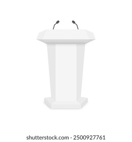 Speech podium with microphones, front view vector illustration.
