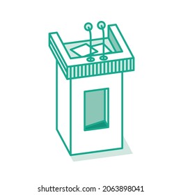 Speech Podium with Two Microphones. Vector Illustration. Outline Rostrum or Tribune.