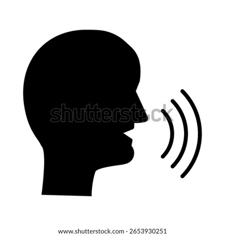 Speech profile icon. Voice wave symbol. Talking head silhouette. Vector communication sign.