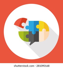 Speech Puzzle flat icon with long shadow