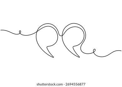 Speech quote mark continuous one line drawing on white background minimalist quotation outline vector illustration