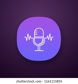 Speech recognition app icon. Voice command control. Microphone. Sound recording. UI/UX user interface. Web or mobile application. Vector isolated illustration