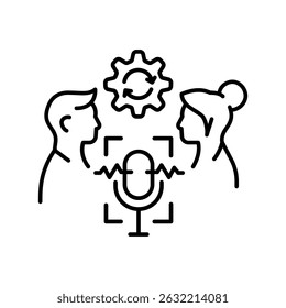 speech recognition in audio interviews black line icon for digital and print projects.  Minimal clean icons for apps and websites. Modern simple icons for UI UX and branding