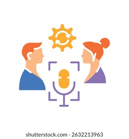 Spracherkennung in Audio-Interviews farbiges Flachsymbol für digitale und Print-Projekte.  Minimal saubere Symbole für Apps und Websites. Moderne einfache Symbole für UI UX und Branding