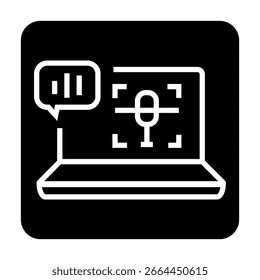Icono plano negro de reconocimiento de voz. Icono limpio mínimo para App y Sitios web. Iconos modernos y sencillos para UI UX y branding