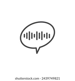 Icono de línea de burbuja de reconocimiento de voz. signo de estilo lineal para concepto móvil y diseño web. Burbuja de voz con ondas de sonido delinean el icono del vector. Símbolo de voz a texto, ilustración de logotipo. Gráficos vectoriales