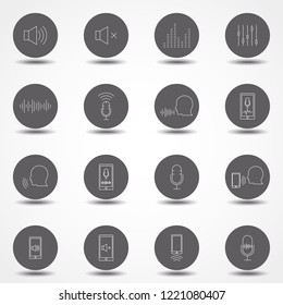 Speech recognition device. Set of voice dialing, call routing and voice search. Vector symbols isolated on a white background. Simple pictograms.