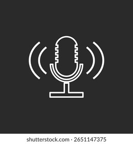 Ícone de Reconhecimento de Fala em Fundo Preto e Branco - AI Voice Command Technology, O microfone de símbolo para o site, Apresentações, aplicativos móveis. Ilustração abstrata
