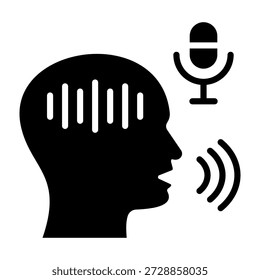 Ilustración vectorial de estilo de glifo de icono de reconocimiento de voz